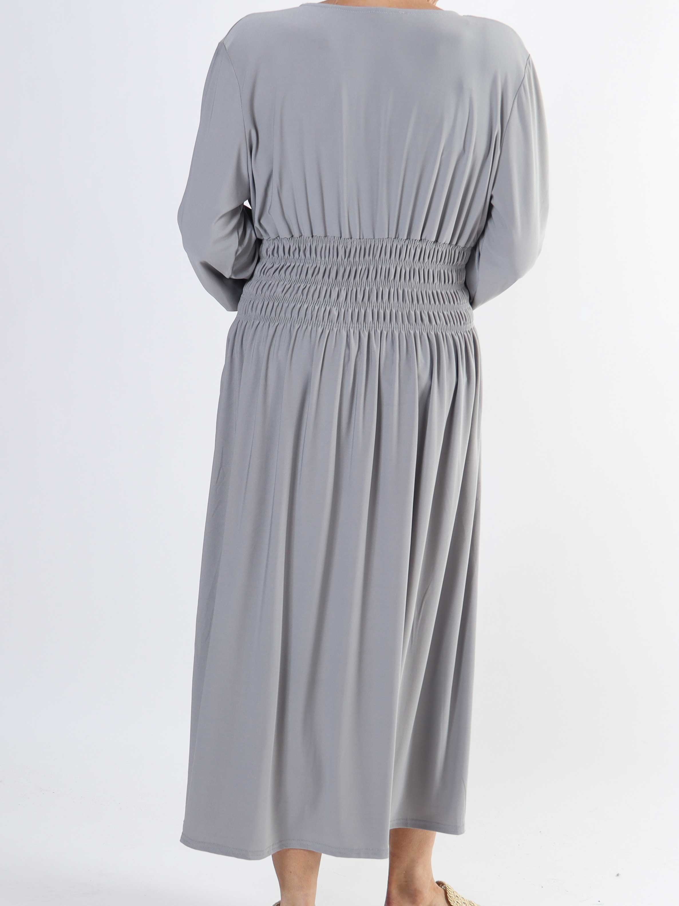 Pams Plain Midi L/S - Elastisk klänning i plus size med smock